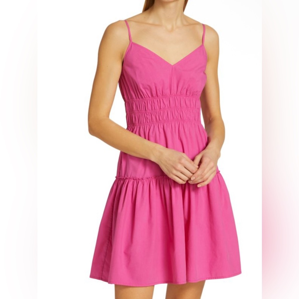RAILS Carmen V Neck Tiered Tank Dress Pink Ruched‎ Frilly Feminine Women’s M